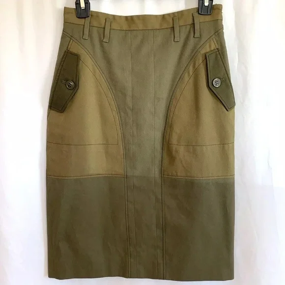 Altuzarra Army Green Color Block Skirt - Sz 36 EU - Sz 4 Small US - Picture 1 of 6